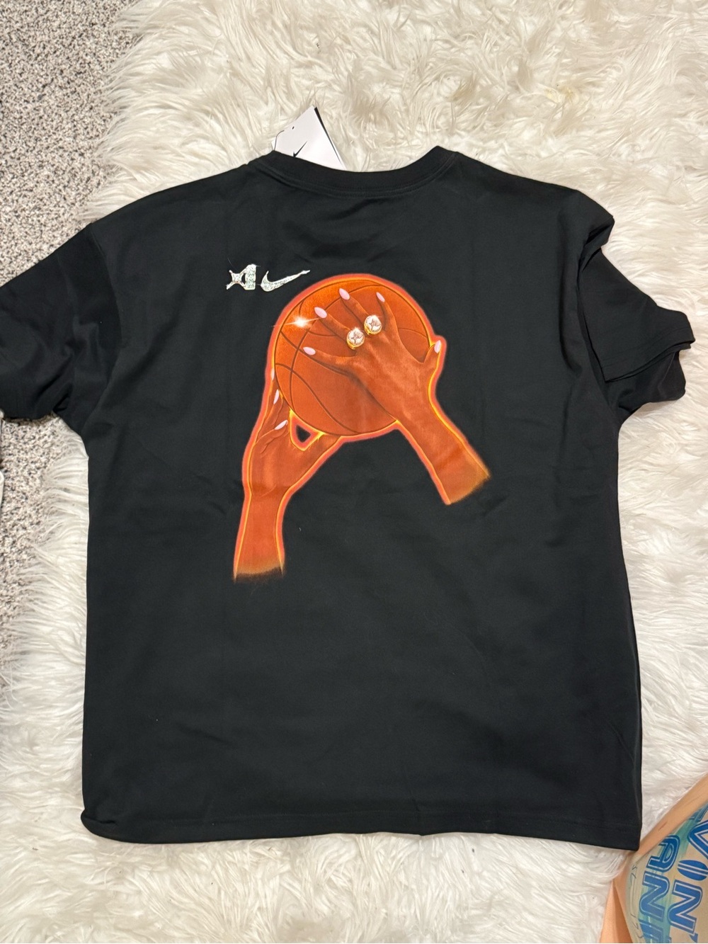 Nike Black Tee with Orange Basketball Hands Graphic